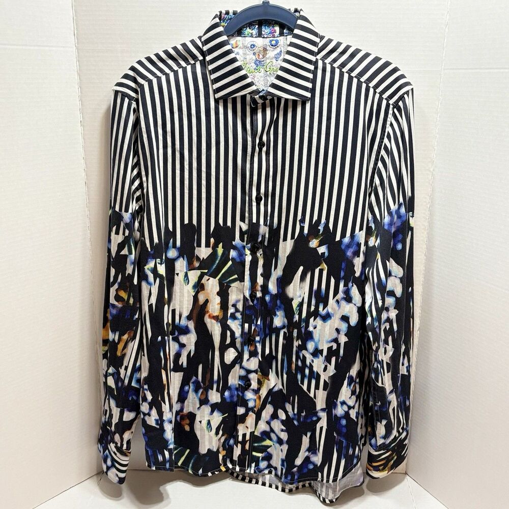 Robert Graham Striped Abstract Colorful Mens Button Up Shirt Size M Classic Fit